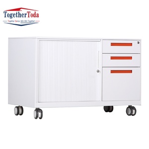 Meuble de rangement métallique ignifuge à 4 tiroirs verrouillables avec porte coulissante et roulettes mobiles pour bureau, école et appartement - Product Image 5