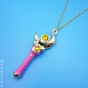 Themed Pendant Moon Shape Gold Color 3D Decoration <b>Anime</b> Prop Magic Wand Necklace Zinc Alloy Fashion <b>Jewelry</b> - Product Image 2