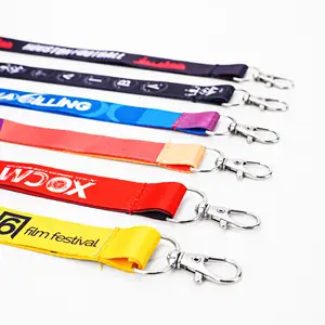 Custom Logo Design Your Printed Polyester Lanyard Phone Lanyards Sport Double Hook Thick Woven Tubular Tube Lanyard