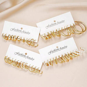 Parures de bijoux fantaisie plaquées or, boucles d'oreilles en alliage, design géométrique avec perles, bijoux de fête pour femmes - Product Image 3