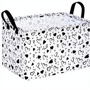 Modern Rectangle <b>Storage</b> Cube <b>Collapsible</b> Fabric Heart Print Handles Nursery Hamper Kids Toys Books Closet Shelf - Product Image 2