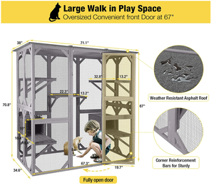Деревянный домик для кошек TIANYI, большая уличная клетка, корпус для кошек Catio Kitty, манеж для кошек с платформой - Product Image 2