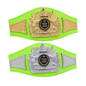 Custom Green PU Martial Arts Championship <b>Belt</b> With Gold Silver Plate Logo Center Unisex Durable Training Equipment - Product Image 1