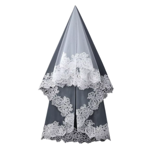 Mạng Che Mặt đám cưới France ren vải với Thêu Hoa Phong Cách trên các cạnh trong kho - Product Image 1