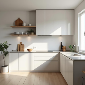 Meubles de cuisine modernes en pierre frittée et bois multicouche, style ouvert, personnalisables, pour murs et sols de maison - Product Image 1