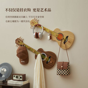 Wood Guitar Shape Wall <b>Hooks</b> Coat Rack Natural Wood Color Three Or More <b>Hooks</b> For Clothes Behind Doors On Walls - Product Image 2