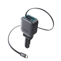 Chargeur de voiture rapide 12V 24V avec deux câbles rétractables 84W, adaptateur USB double 45W PD PPS 75cm avec lumière pour camion, fourgonnette, camping-car