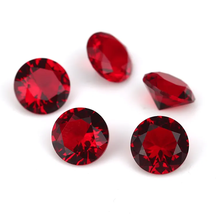 Jinying gems Red Color Synthetic glass stone 4mm 6mm 8mm Round Brilliant cut loose gemstone