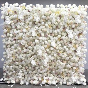 Popular 3D persiana enrollable celebración telón de fondo pared blanca pluma de avestruz <span class=keywords><strong>flor</strong></span> pared telón de fondo decoración de <span class=keywords><strong>la</strong></span> boda - Product Image 1