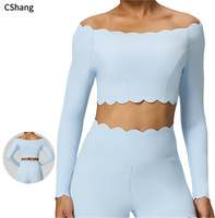 Camiseta Deportiva de Manga Larga con Logo Personalizado, Diseño de Ondas, Sexy, para Yoga y Fitness, Top Corto de Nailon y Spandex para Gimnasio, Top Deportivo para Mujer