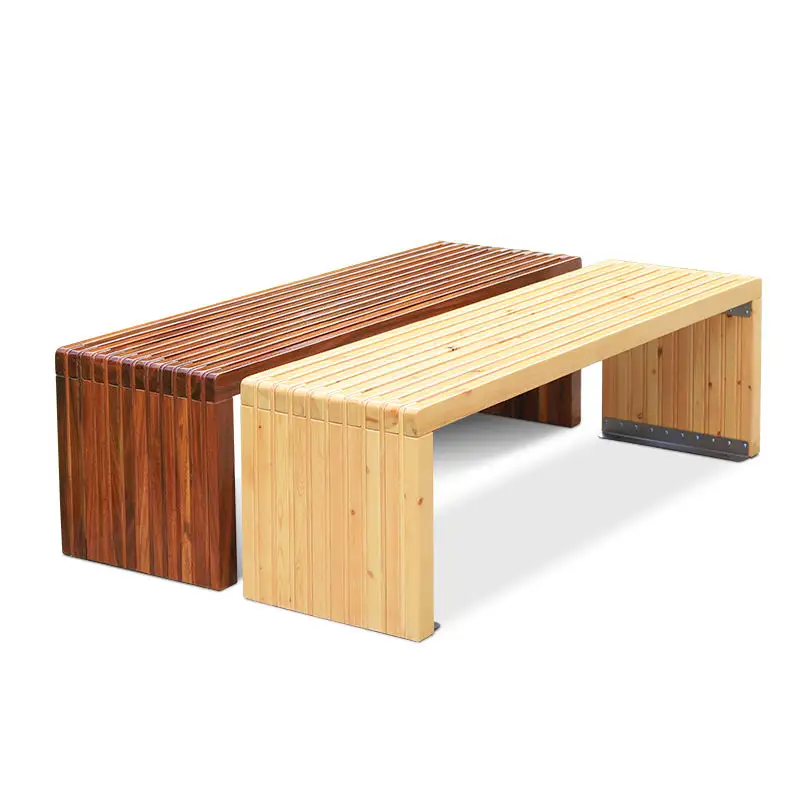 Asientos urbanos para exteriores e interiores Silla larga de madera Banco de jardín de teca Muebles urbanos de pino