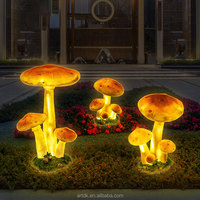Sculpture de champignon en fibre de verre A177, éclairée par LED, lumière nocturne, sculpture de jardin, IP44, étanche, ornement d'art extérieur personnalisé
