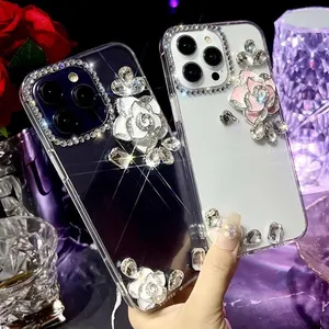 Fashion Women Luxury Diamond Makeup Mirror Phone Case For IPhone 14 Pro Max Girls Cell Phone Case