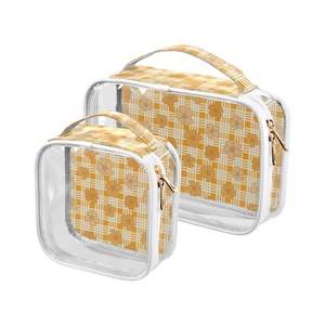 Ensemble de maquillage en PVC avec fermeture éclair, motif personnalisé, pochette de voyage transparente avec logo, fleur de Puakenikeni jaune d'Hawaï, 2 pièces - Product Image 3