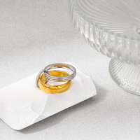 Bague empilable bicolore polyvalente en acier inoxydable plaqué PVD Joolim, étanche, tendance et robuste, pour la vente en gros