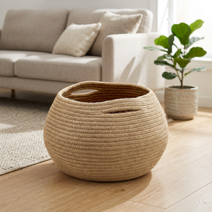 Wholesale New Style 100% Cotton Rope Woven Eco-Friendly Foldable Laundry Storage <b>Basket</b> Oval Size S - Product Image 3