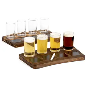 Custom wholesale carbonized vintage bar cocktail trays Beer Flight Board Tasting Wood Paddle Drink Serving Tray Wine Glass Rack