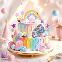 32-teiliges Regenbogen-Kuchen-Deko-Set Eiscreme-Lollipop-Macaron-Donut-Stern-Plugin Kuchenball Geburtstagstorten-Dekorationsset