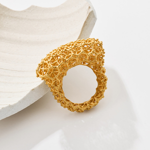 Anelli a banda vuota geometrici irregolari unici con perline piene in ottone intrecciato anelli Web con stampa 3D Designer di gioielli personalizzati produttore - Product Image 2