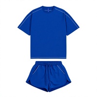 Ensemble de survêtement décontracté 2 pièces pour femme Aelfric Eden Cloud, coupe ample, manches courtes, 100 % polyester, lavable en machine, bleu