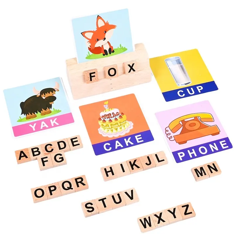 Wooden Spelling Word Game For Children 26 English Letters Early Education Cognitive Practice Picture Puzzle Teaching