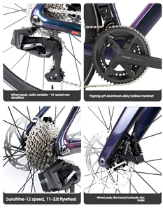 Bicicleta de Carretera de Fibra de Carbono ET con Cambio Inalámbrico de 24 Velocidades, Frenos de Disco, Modelo CYCLONE-3rd, Cuadro de Fibra de Carbono ET Ligero y Duradero - Product Image 6