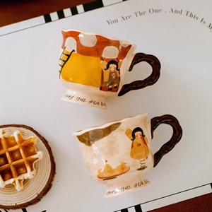 Tasse en céramique artistique et mignonne pour la maison, tasse à eau pour femmes, tasse en céramique de bureau, tasse à lait et à café - Product Image 2