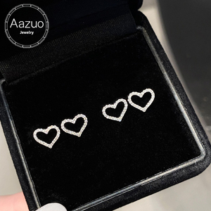 อาซูโอ 18K ทองคำขาวแท้ เพชรธรรมชาติแท้ รูปหัวใจน่ารัก ต่างหูแบบมินิสุดคลาสสิก ของขวัญสำหรับเด็กผู้หญิงและวันเกิดเด็ก - Product Image 1