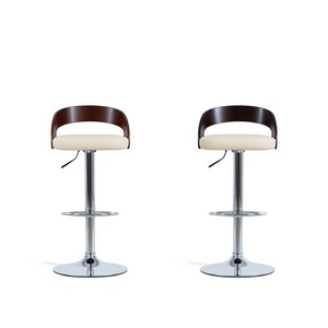 Tabourets de bar crème et brun foncé avec base chromée, design moderne pour bar à domicile - Product Image 1