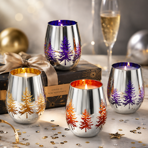 Pot à bougie en verre argenté électroplaqué avec motif <span class=keywords><strong>sapin</strong></span> pour centre de table de fête, mariage ou cadeau - Product Image 4