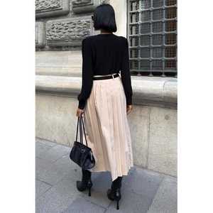 Jupe plissée élégante à taille haute avec double ceinture en satin pour femme 4055 - Product Image 4