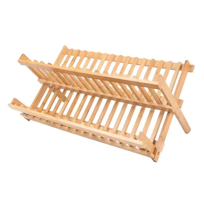 Séchoir à vaisselle en bambou-Support à vaisselle pliable pour cuisine-Porte-assiette en bois pliable-Séchoir à bois pour assiettes