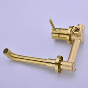 Aquacubic Hot Selling Brushed Gold Wall Mount Brass Bathroom Basin Faucet