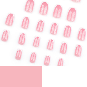 <span class=keywords><strong>Faux</strong></span> ongles pré-dessinés rose nude avec pointes françaises et bords blancs, super scintillants et brillants, pour manucure rapide - Product Image 4