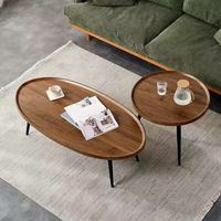 Table basse ronde moderne, structure métallique, plateau en bois, pliable, pour salon