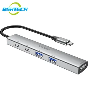 Custom Logo Usb 3.1 Gen 1 5 Gbps Pd 100W 4K Hoge Snelheid Overdracht Tablet Laptop 5 In 1 Usb Hub Data Aluminium Dockingstation