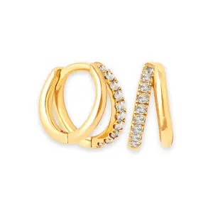 Milskye wholesale 925 gold double pave diamond stone earring hoop earrings