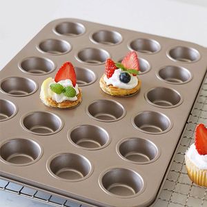 Moule à muffins 24 cavités en acier au carbone, antiadhésif, doré, pour petits gâteaux ronds, vente en gros, personnalisé en usine - Product Image 1