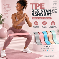 Ensemble de bandes de résistance en boucle 5 niveaux, couleurs pastel macaron, en TPE, pour Pilates, fessiers, hanches et jambes, pour femmes, vente en gros, logo personnalisé