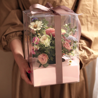 Fabrication Boîte à fleurs recyclable avec logo personnalisé Boîte d'emballage de fleurs en PVC transparent avec fenêtre pour mariage Saint Valentin
