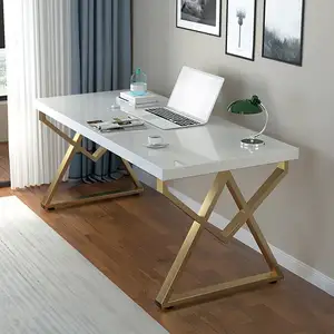Meja Kantor Putih dengan Laci Meja Komputer Modern Persegi Panjang Bahan Permukaan Padat