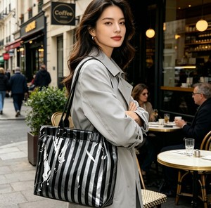 Sac fourre-tout vintage rayé en PVC, robuste, <span class=keywords><strong>imperméable</strong></span>, pour la plage, avec poignées renforcées, grande capacité, séchage rapide, broderie - Product Image 1