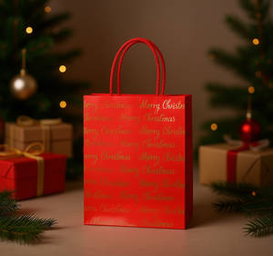 Sacchetto Regalo Natalizio con Stampa 'Buon Natale' in Stile Moda con Manico Rosso - Product Image 2