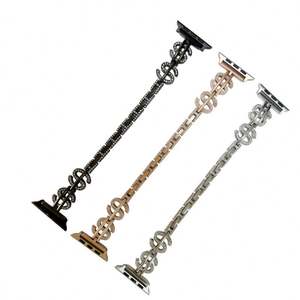 Pulsera con correa de metal a la moda para mujer, abalorio de dólar con diamante ciego para Apple Watch - Product Image 3