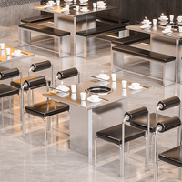 Design moderne, ensemble de chaises de table pour marmites chaudes pour barbecue en acier inoxydable et en bois pour restaurants sans fumée