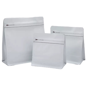 Pochettes à café debout avec vanne de dégazage à sens unique et fermeture à glissière latérale réutilisable à fond plat sacs à café en papier kraft blanc - Product Image 1