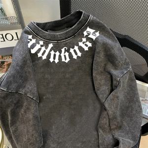 Marques de mode européennes et américaines, sweats en coton pur fortement lavés et vieillis pour hommes et femmes en automne et en hiver - Product Image 2