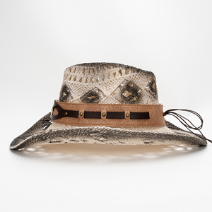 Sombrero de Paja Unisex con Borde Ancho Calado, Estampado Tie-Dye y Banda de Papel, Estilo Vaquero, para Cabezas Grandes - Product Image 4