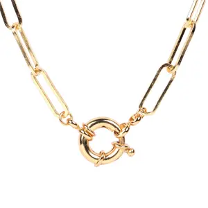 18K gold plated fashion jewelry chunky chain necklace link lock stainless steel pendant paper clip necklace