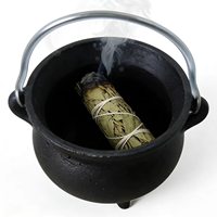 Miniature chaudière ventrue avec poignée, brûleur d'encens en fonte pour Halloween, diffuseur aromatique d'aromathérapie au parfum de bois de santal